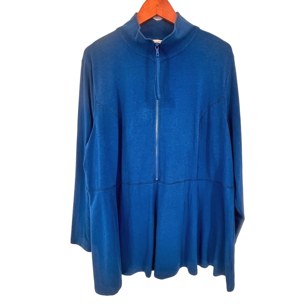 Soft Surroundings Pullover Women 3X Blue Peplum Quarter‎ Zip Mock Neck Casual